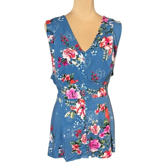Torrid Floral Tank Blouse Sz.2 2XL Blue Sleeveless Peplum Boho Cottage Feminine - Picture 4 of 16